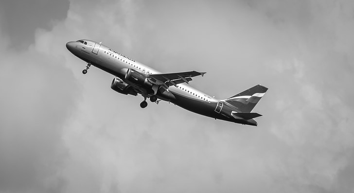 el plano de, Boeing, Aeroflot, blanco y negro