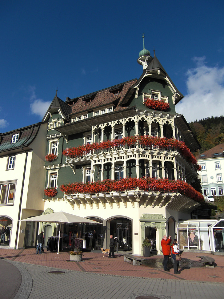 Schwarzwaldin, St blasien, rakennus, historiallisesti, kukkalaatikot