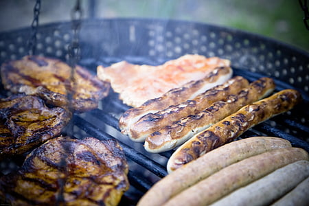 barbecue, bbq, cooking, food, grill, meat, sausage