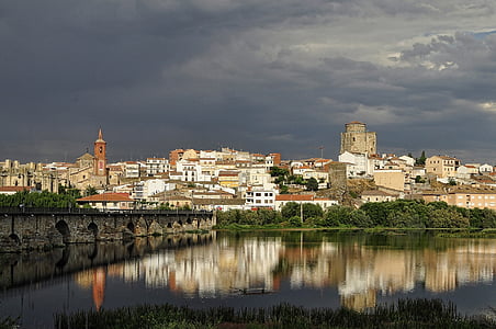 пейзаж, Река, отражение, Альба-де-Тормес, муниципалитет, Саламанка, провинция