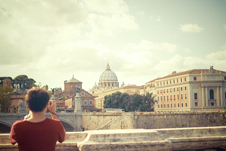 persona, prenent, fotos, Vaticà, ciutat, Roma, Ponte-Sant ' Angelo