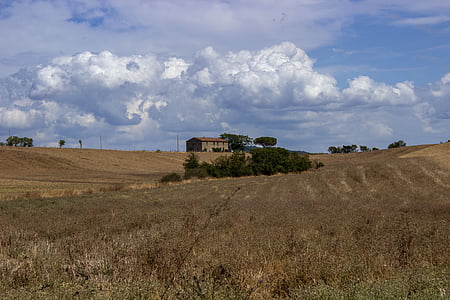 Toskana, Italija, krajine, kmetijstvo, nebo, oblaki, polja