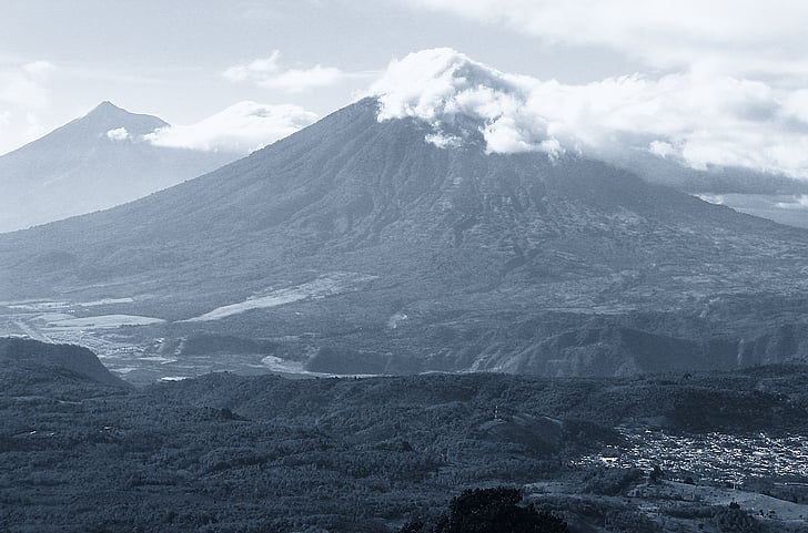 black-and-white, guatemala, mountain, nature, volcano
