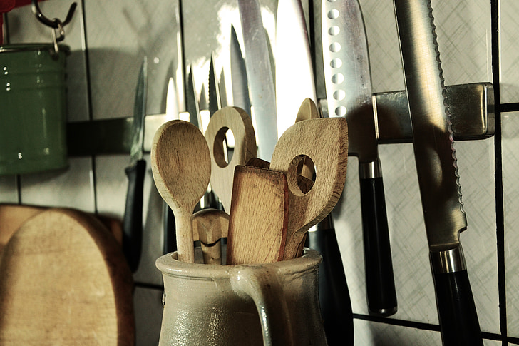 wooden spoon, knife, kitchen utensils, cook, kitchen, tableware, budget