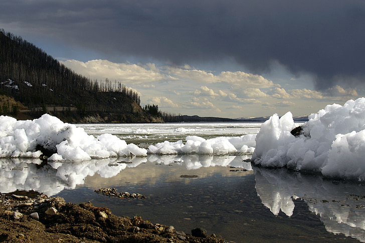 Vinter, Yellowstone lake, Wyoming, tordenvær, himmelen, clauds, vann