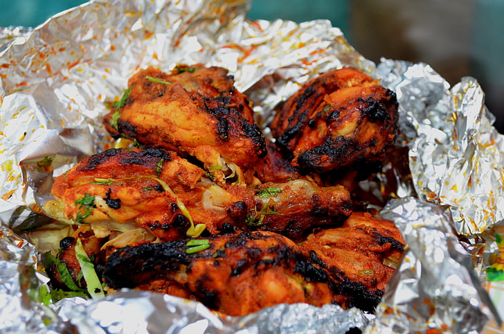ayam, panggang, India, makanan cepat saji, BBQ, aluminium foil, masakan