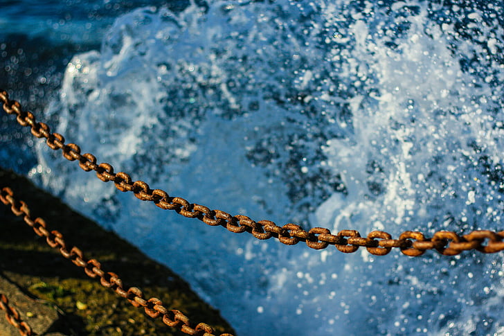 Marine, modrá, vlna, řetěz, voda