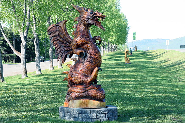 Dragón, arte, dragón chino, decoración, madera, estatua de, animal