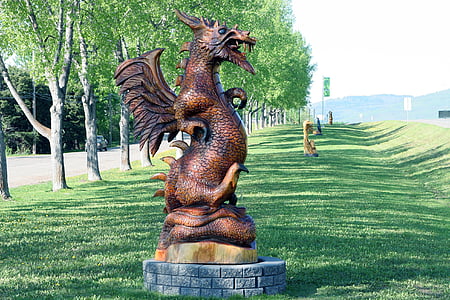 дракон, изкуство, китайски дракон, декорация, дървен материал, Статуята, животните