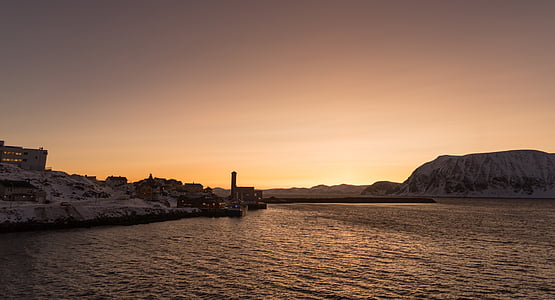 Noruega, Costa, puesta de sol, Escandinavia, paisaje marino, naturaleza, Scenic