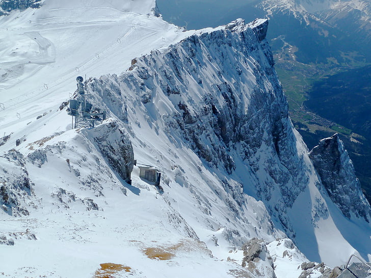 Zugspitze, falaise, neige, Rock, hiver, point de vue, Outlook