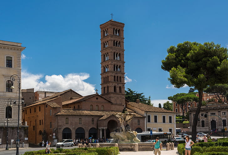 Santa maria in cosmedin, Basiliek, kerk, klokkentoren, Rome, Italië, prestigeobject