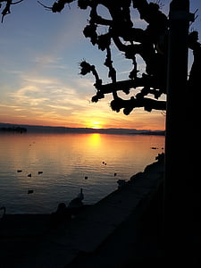Sunset, abendstimmung, Lake, vee, oranž taevas, Õhtune taevas, Sea
