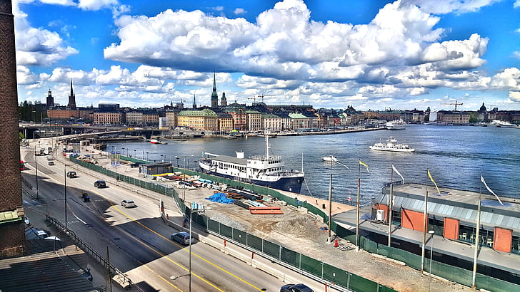 Švédsko, Stockholm, mesto, vody, loďou, cestné, staré mesto