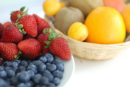 stroberi, Blueberry, jeruk, keranjang, Makanan, Orange, musim panas