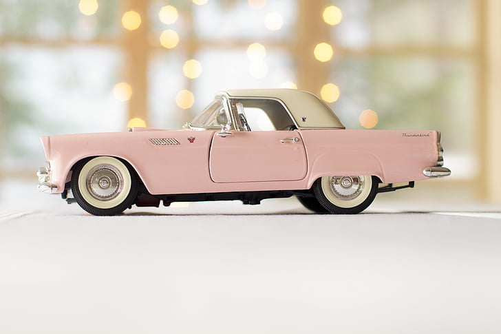 Mobil, merah muda mobil, Thunderbird, hari kasih sayang, latar belakang hari kasih sayang, berkendara, mengemudi