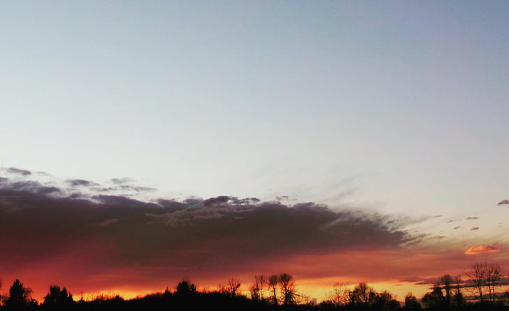 silhouette, trees, sunset, clouds, sky, sunrise, dark