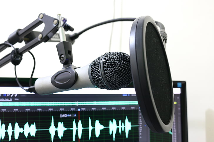mikrofons, Podcast, uznire filtrs, mūzika, skaņu studija, apraides, skaņu