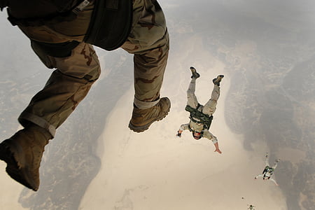 скачане с парашут, скок, падане, парашутизъм, военни, обучение, високо