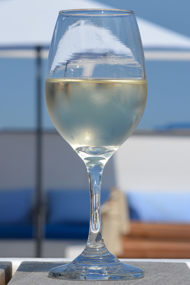 anggur, liburan, kaca, langit biru, anggur putih, relaksasi, menikmati