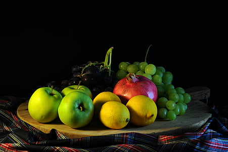 плодове, грозде, лимон, храна, ябълка, нар, тава