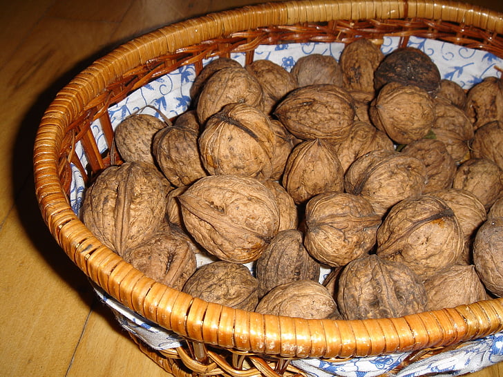 walnoten in de mand, noten, gezonde, Groeten, voedsel, mand, bruin