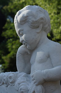 stone, marble, white, figure, angel, child, cherub