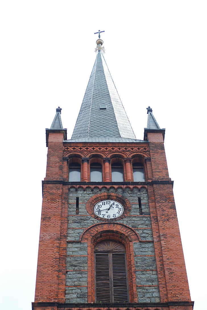clock tower, the church tower, tower, monument, clock, sacred building, red brick