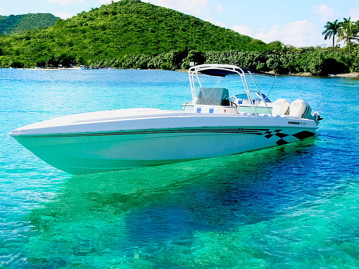 perahu motor, Kepulauan Virgin, Karibia, musim panas, air, liburan, surga