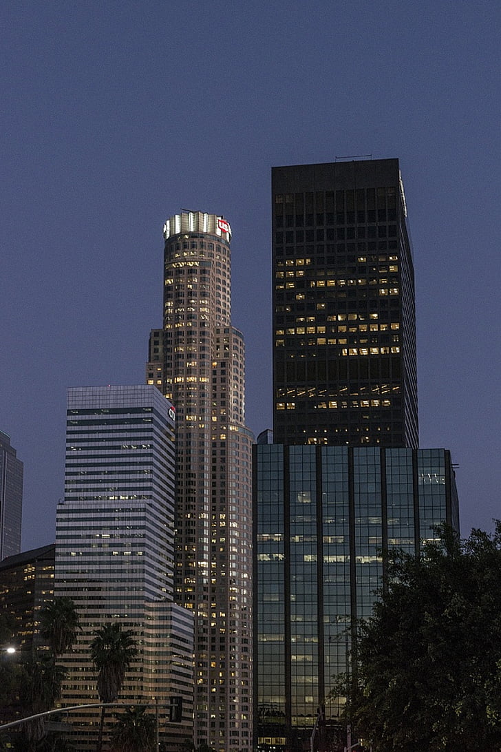 city skyline, los angeles, downtown, skyscrapers, urban, tower, offices