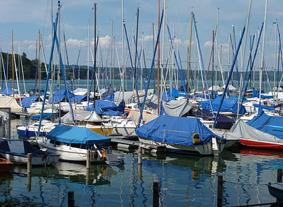 l'estiu, Llac, embarcacions de vela, l'aigua del llac starnberger, cel, l'aigua, bota