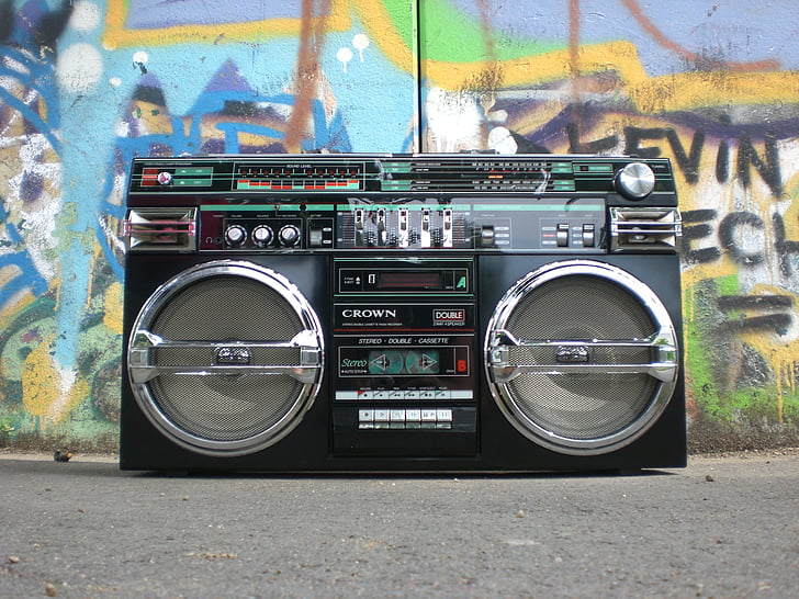 Analogno, starinski, Boombox, radio kazetofon, klasični, pod betonski, Prljavi