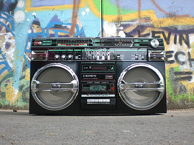 analogni, starinsko, Boombox, kasetofon, Classic, betonska tla, umazano