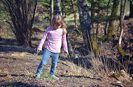 child, girl, blond, long hair, nature, out, spring