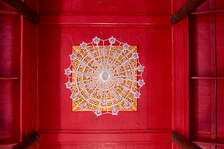 Krone Kronleuchter, rot, Decke, säulenförmigen, Ornament, Architektur