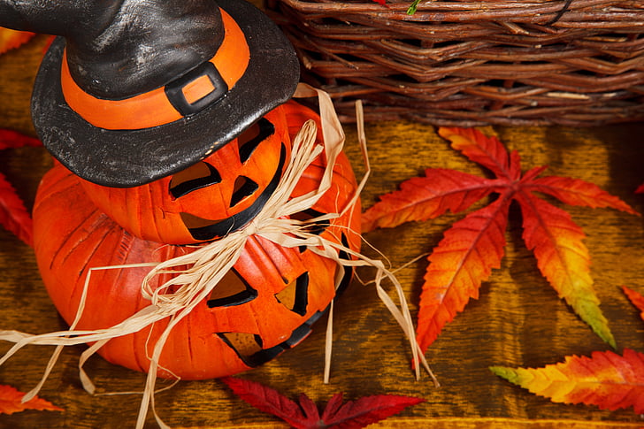hösten, inredning, dekoration, dekorativa, ansikte, faller, Halloween
