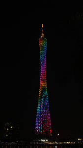canton tower, china, canton, lit