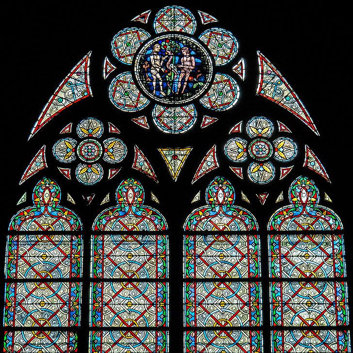 Vitražas langas, rozetė, Luvras, katedra, Architektūra, bažnyčia, stiklo