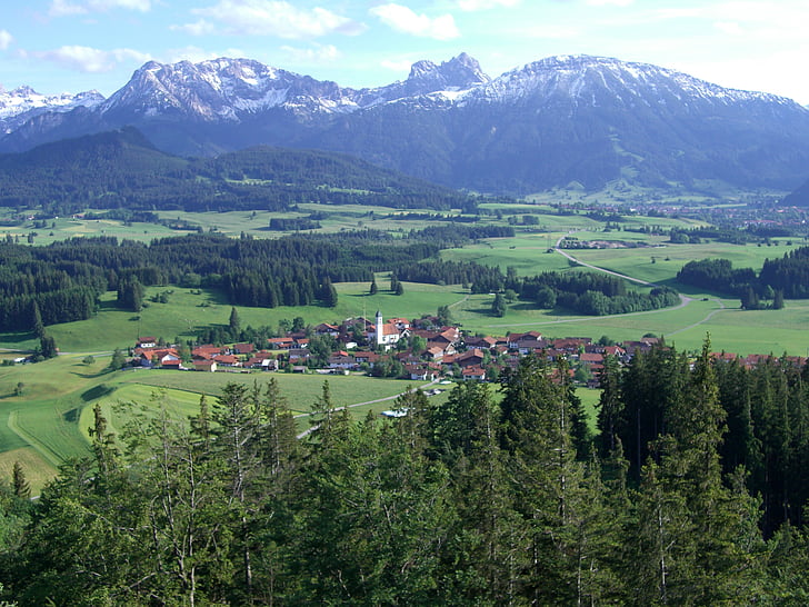 cell, Ostallgäu, panorama över bergen, aggenstein