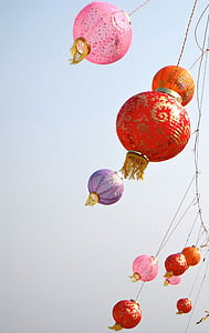 lanterns, sky, japanese, festive, decoration