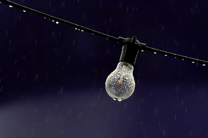 glödlampa, elektricitet, glödlampa, regn, Regndroppar, Wire