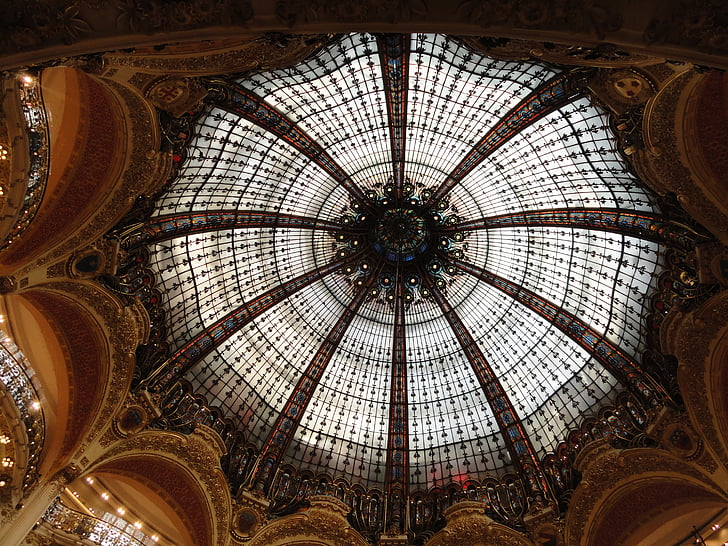 paris, shopping, dome, stained, france, style, architecture