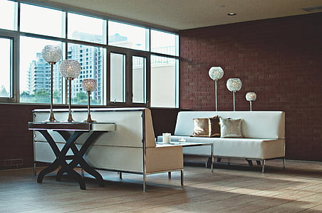 apartamento, parede de tijolo, contemporânea, sofá, móveis, Casa, casa