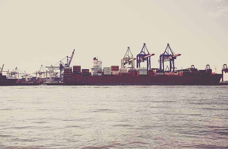 cargo, crane, dock, freight, ocean, sea, ship