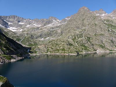 lake, reservoir, mountains, water, cold, clear, energy
