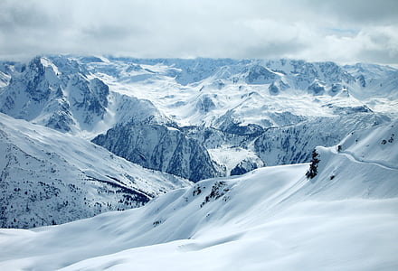 hiver, montagnes, hivernal, alpin, neige, paysage, Sky