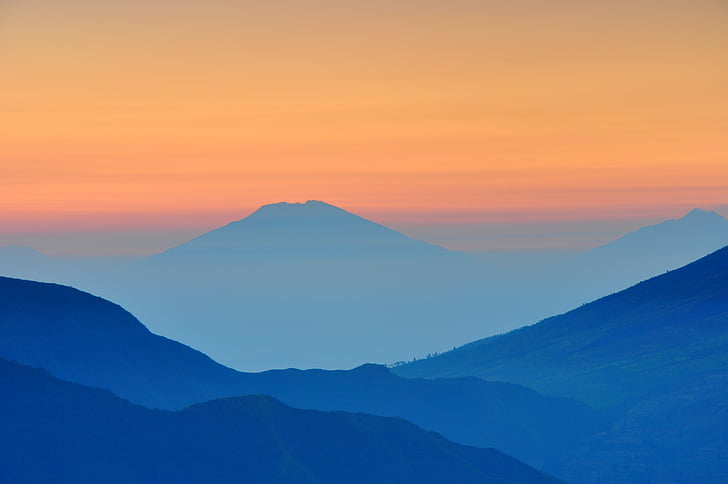 краєвид, Фотографія, гори, тумани, помаранчевий, Захід сонця, Гора