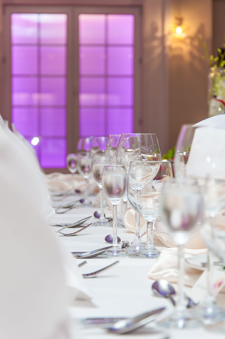 Poroka, jedilni pribor, dogodek, jedilna miza, slovesnosti, pregleden, plošče