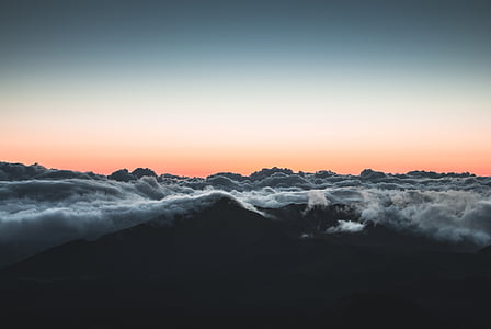 clouds, over the clouds, sky, sunrise, sunset, nature, mountain