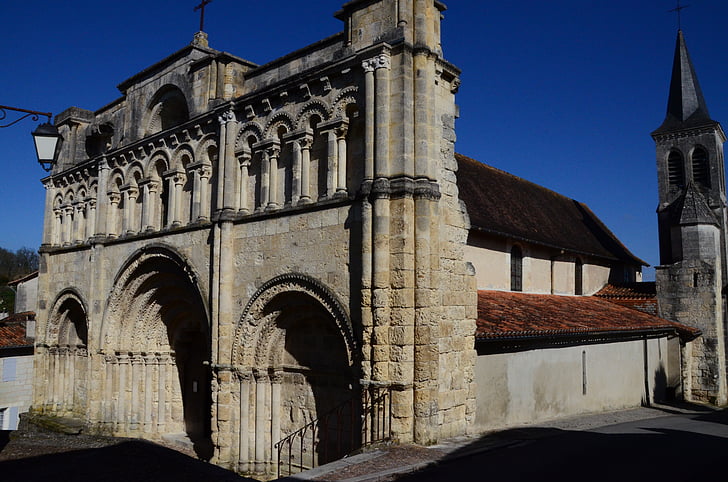 kirke, Saint jacques, romansk kunst, arkitektur, Saintonge, Frankrig, aubeterre-sur-dronne
